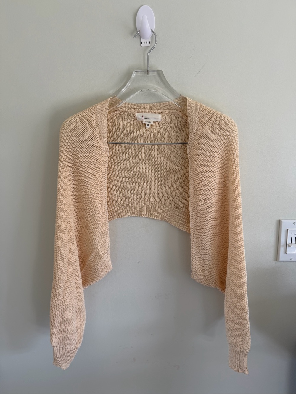 Anthropologie Peach-Beige Cropped Open-Front Knit Shrug